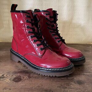 Kali Womens Combat Boots Sz 9 Red Patent Plaid Lining Punk Holiday Christmas